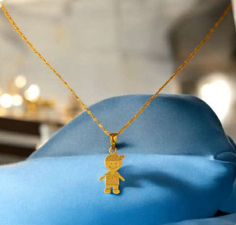 18K gold-plated  necklace set features a symbolic boy Pendant design.