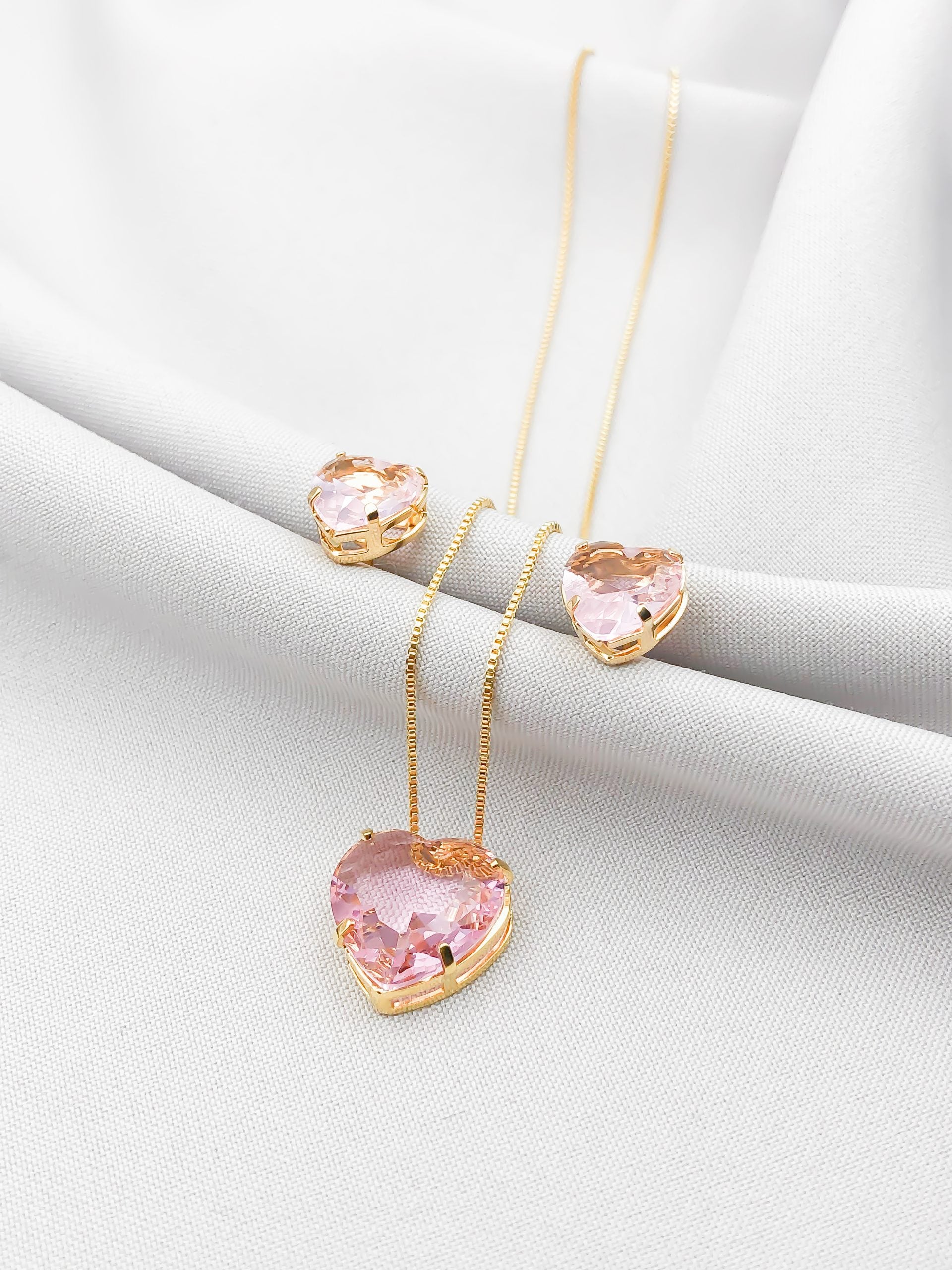 Pink Stone Earrings and Necklace Set