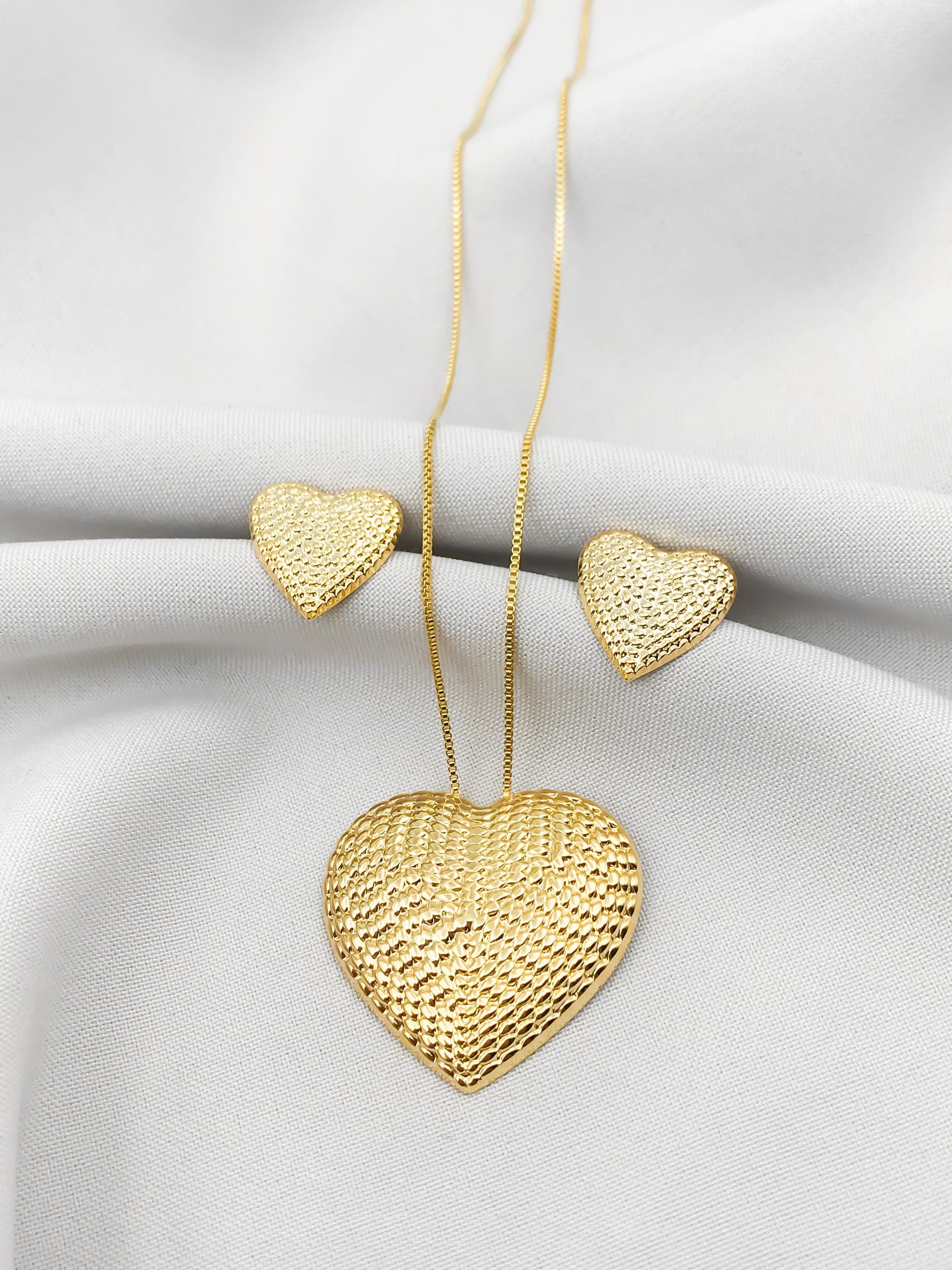18K Gold-Plated Earrings and Necklace   Amazing Heart Set