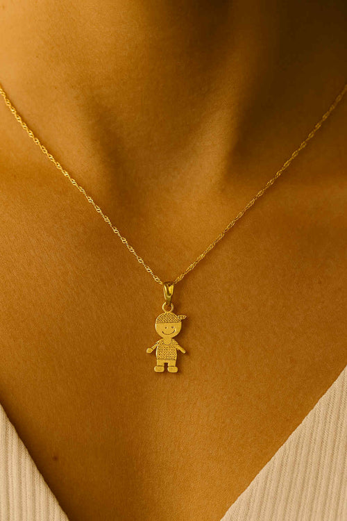 18K gold-plated  necklace set features a symbolic boy Pendant design.