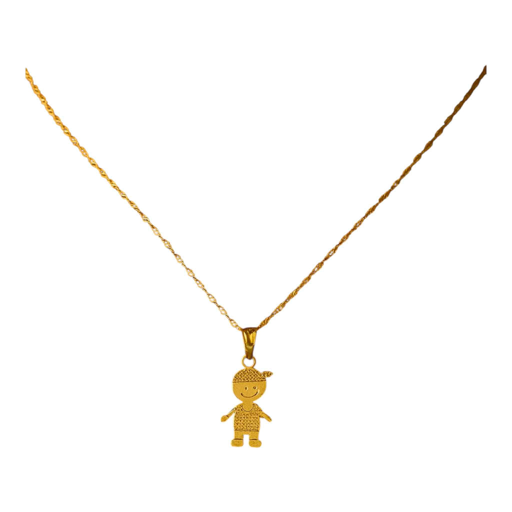 18K gold-plated  necklace set features a symbolic boy Pendant design.