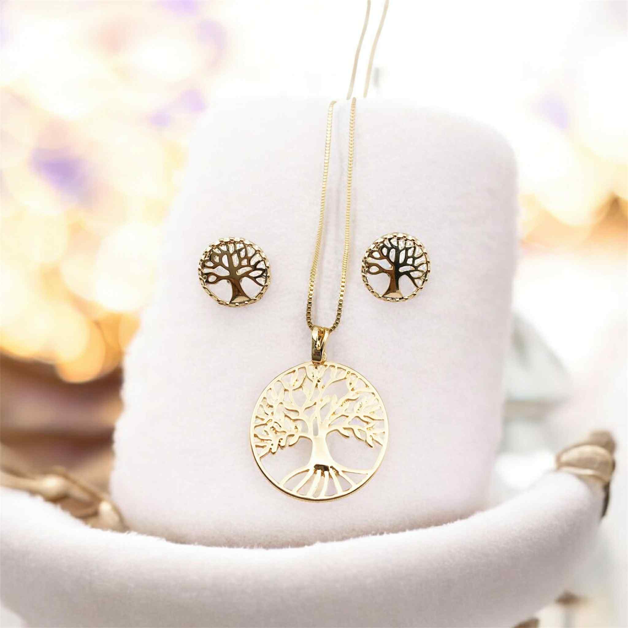18K gold-plated earrings and necklace set features the symbolic Tree of Life design