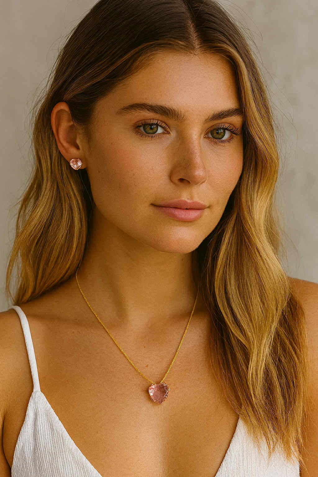 Pink Stone Earrings and Necklace Set